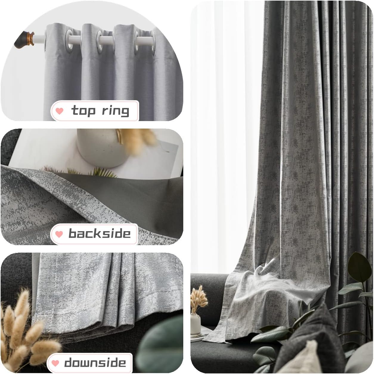 2 Panels 100% Blackout Curtains for Living Room Thermal Insulated Bedroom Darkening Drapes for Basics Room Window