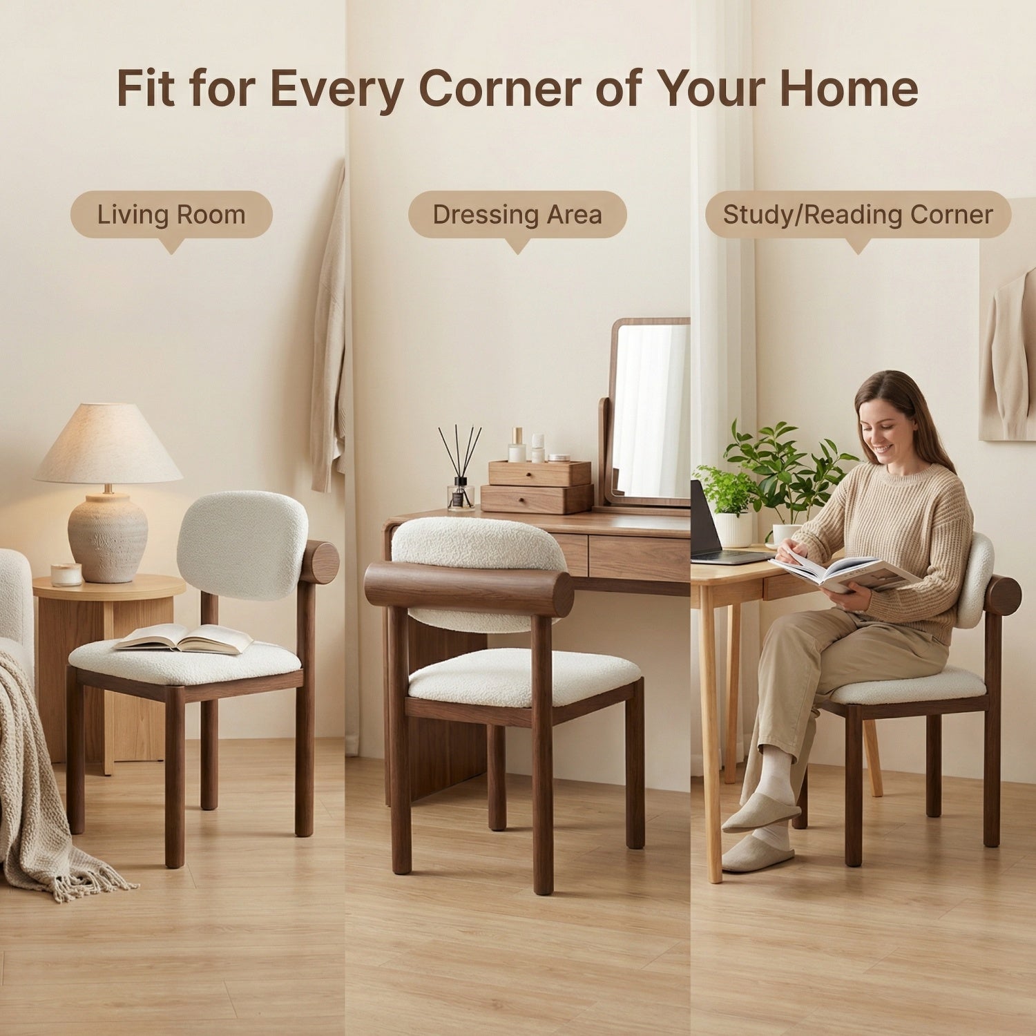 AAF Wood Sherpa Chair Cream Lifestyle UAE