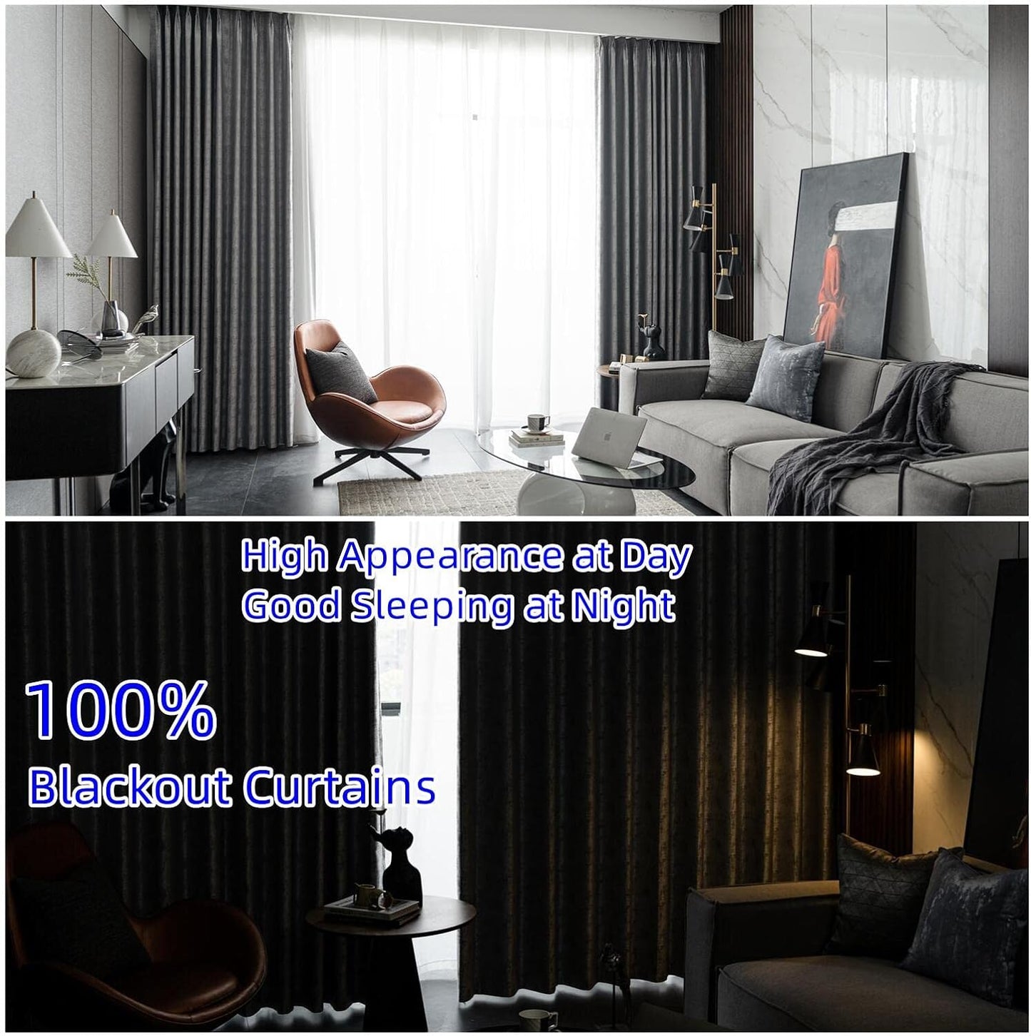 2 Panels 100% Blackout Curtains for Living Room Thermal Insulated Bedroom Darkening Drapes for Basics Room Window