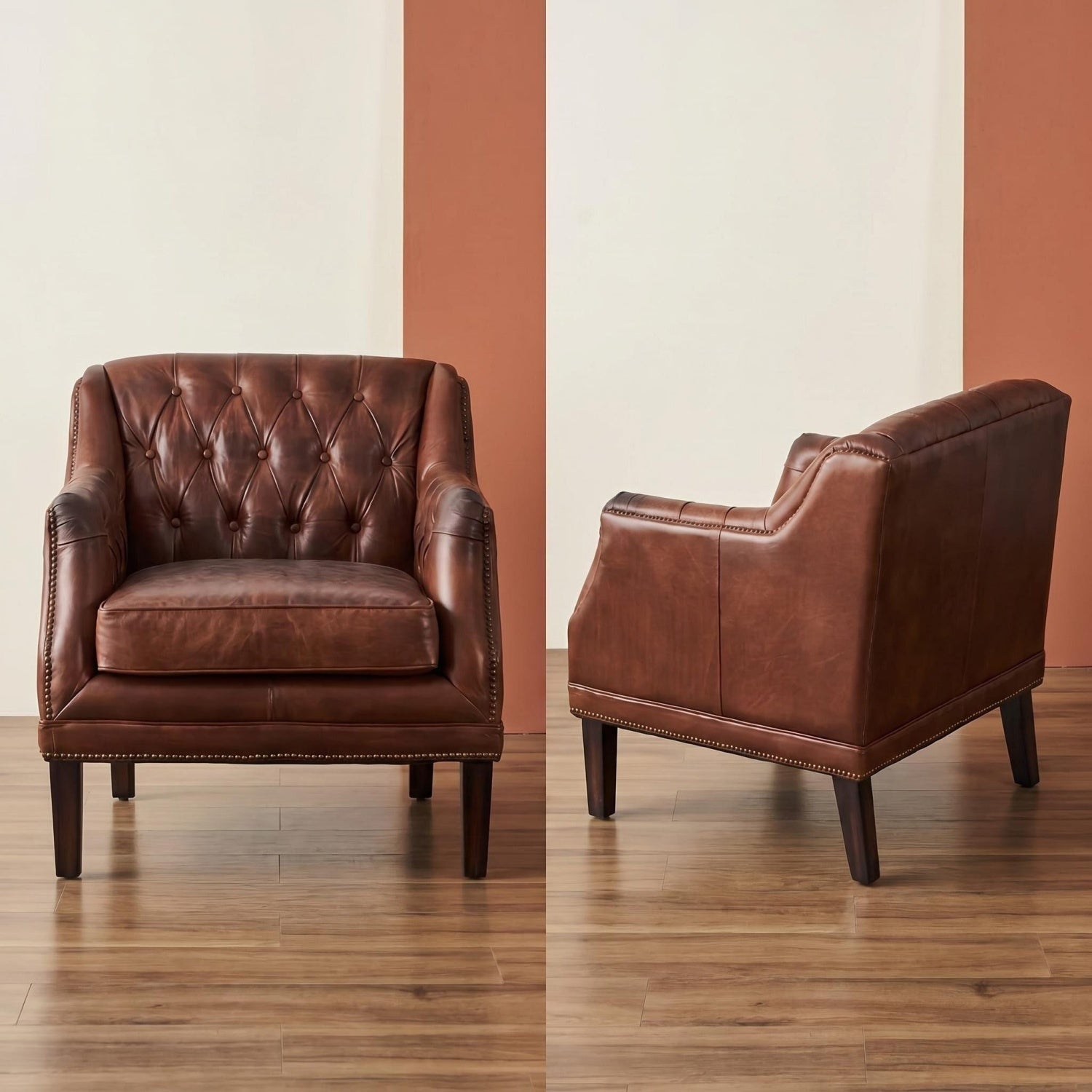 AAF Chesterfield Leather Lounge Sofa & Table Set