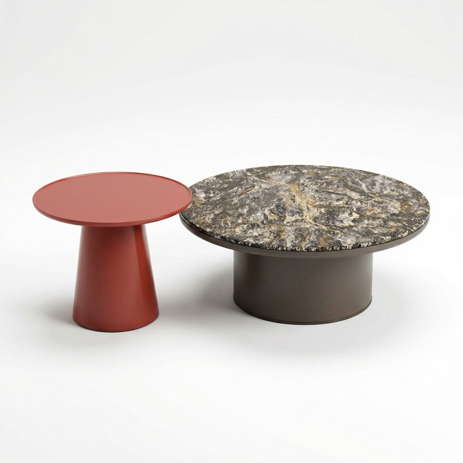 AAF Furniture Marble Coffee Table Set Red Grey 2-Piece Luxury UAE
