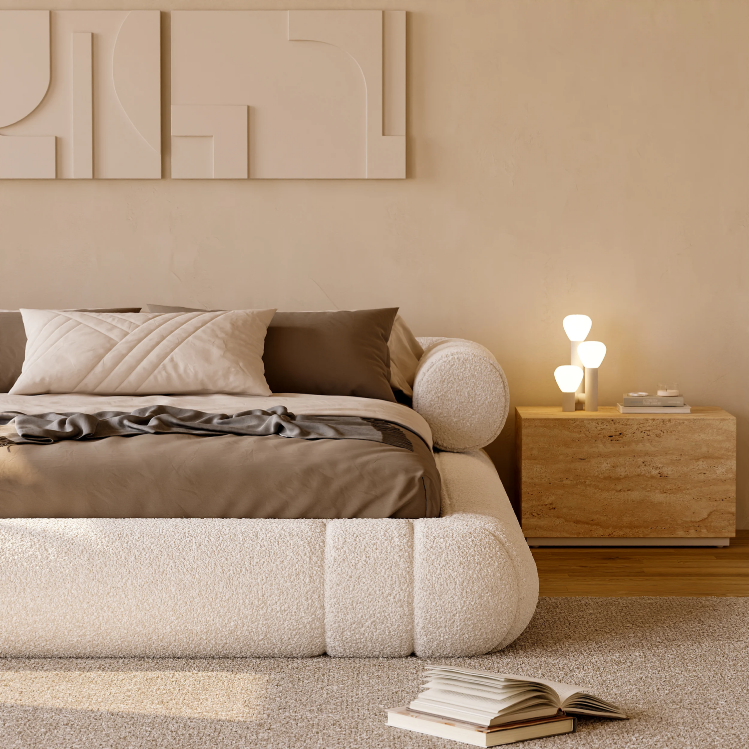 AAF Furniture Bed Frame Modern Velvet King Queen Size for bedroom Without Mattress