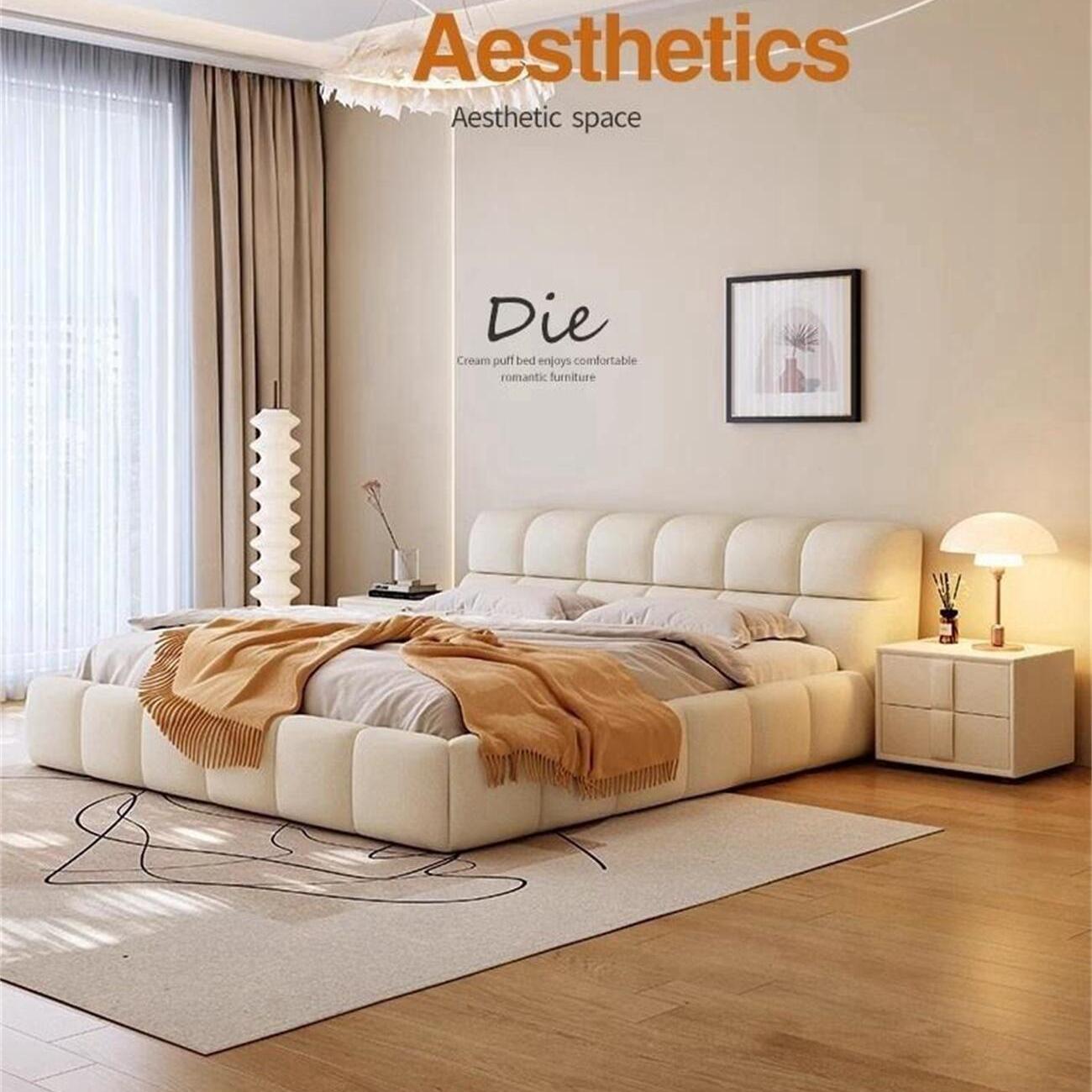 AAF Furniture Light Luxury Modern  Leather Wrap Bed Frame for Bedroom Without Mattress