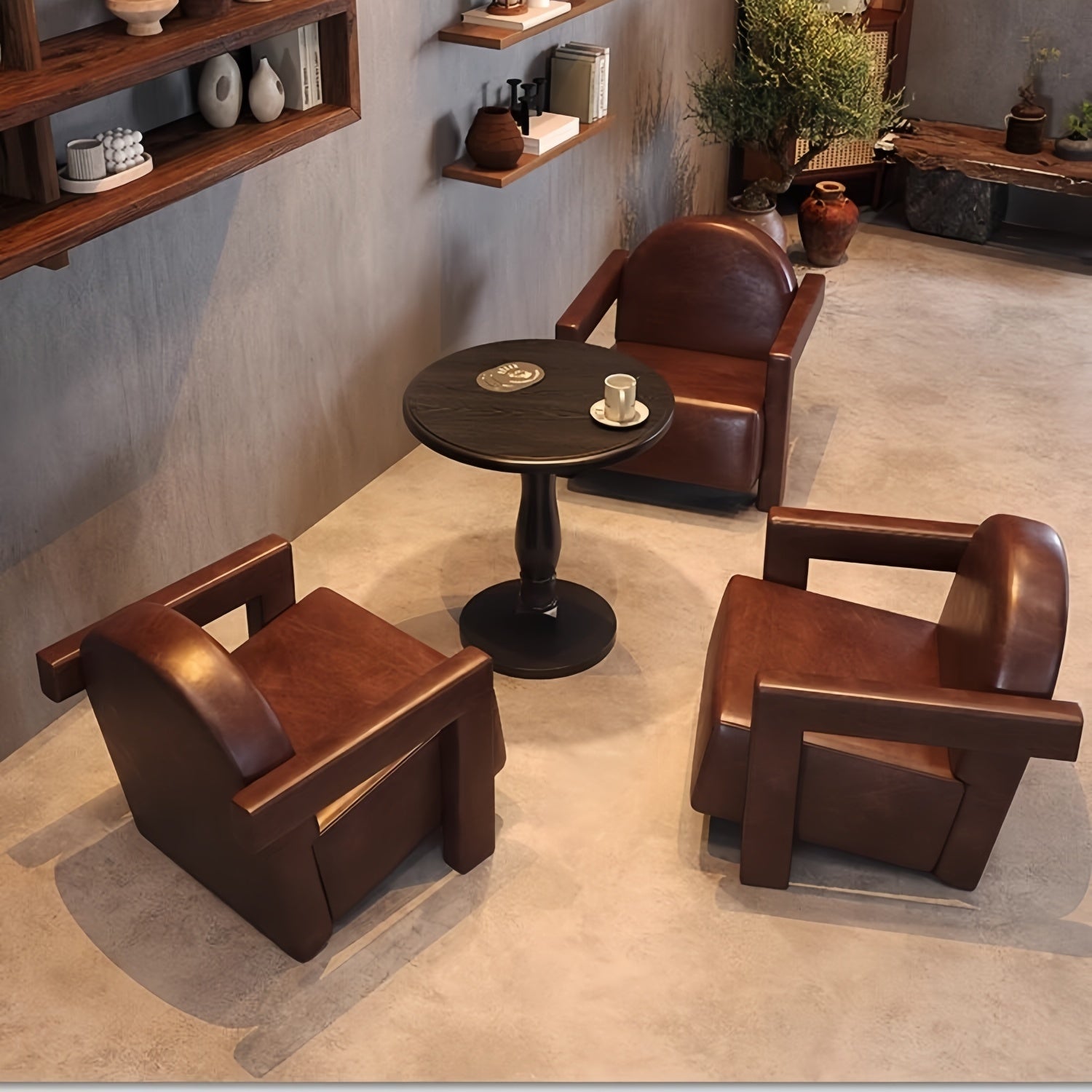 AAF Modern Bubble Tufted Leather Lounge Sofa Table Set