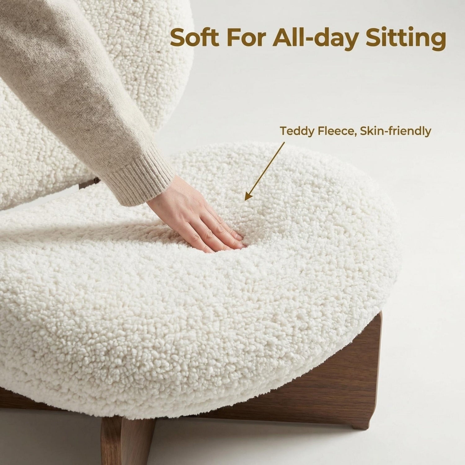 AAF Sherpa Fleece Arc Lounge Chair Off White Walnut Frame UAE