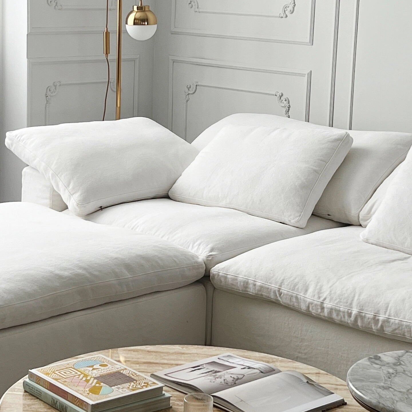 AAF Furniture Light Luxury Linen Cotton  Fabric Cloud Shaped Sofa set for Livingroom
