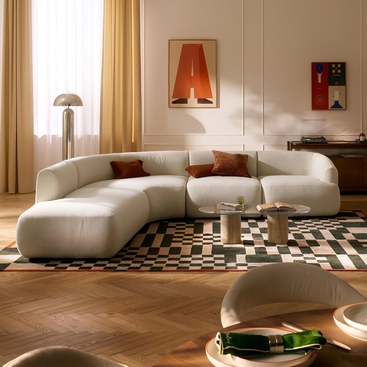 Beige Arc Sofa Set Modular Cloud Cushion - Sectional Couch UAE