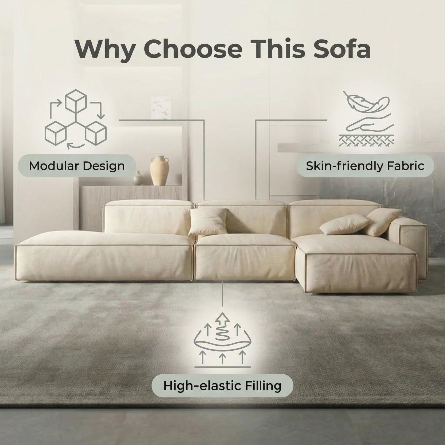 AAF Wabi-Sabi Modular Fabric Sofa – Minimalist Block Design for Modern Living Room