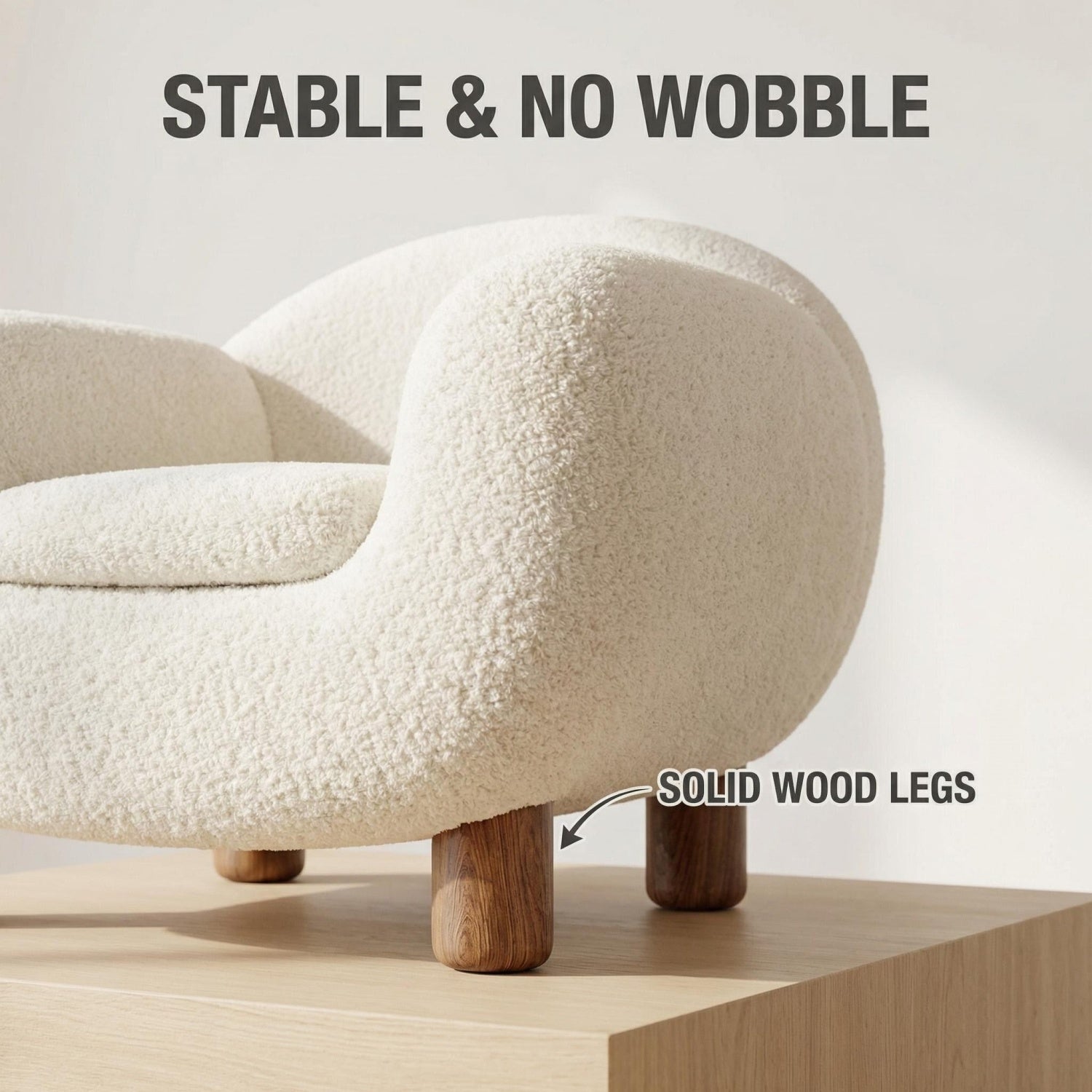 AAF Sherpa Fleece Accent Chair Rounded Off White Walnut Feet UAE