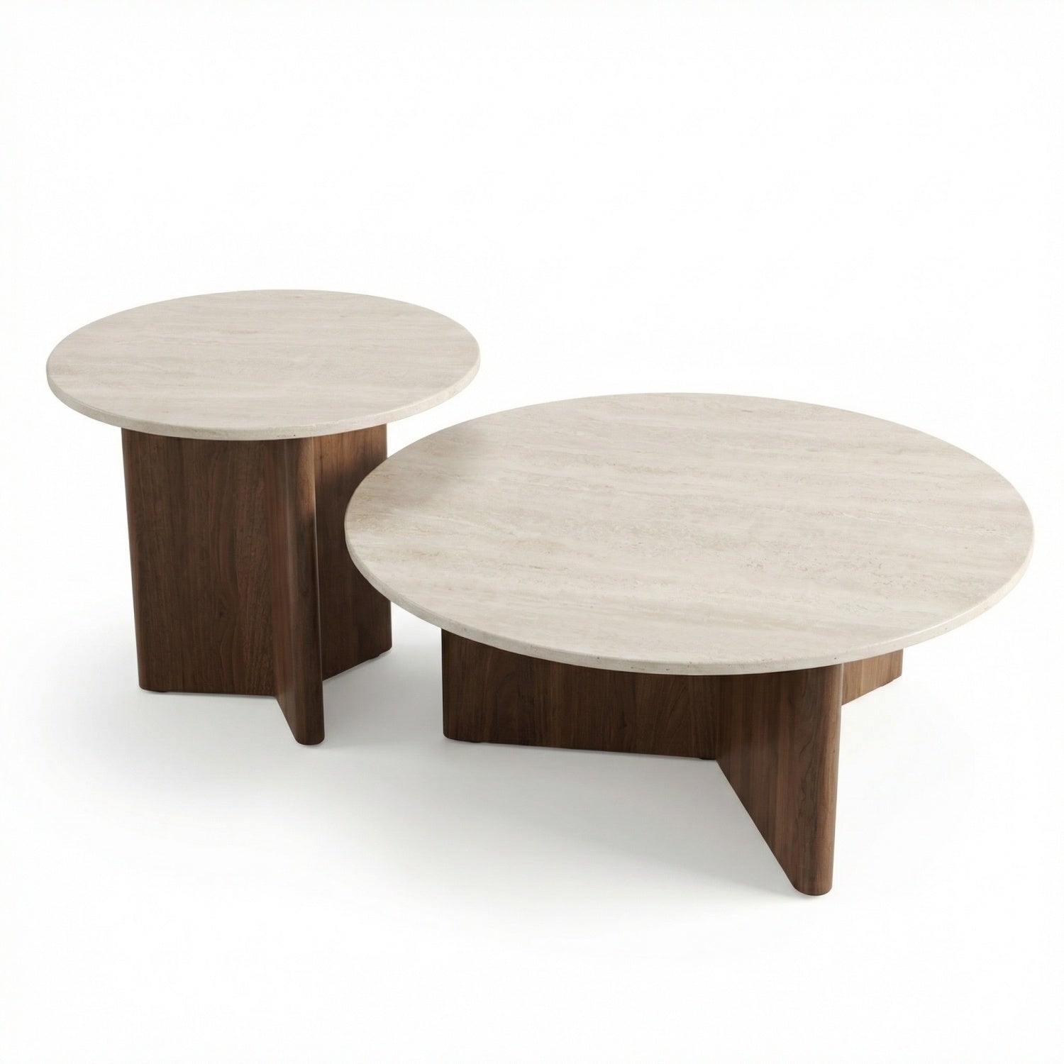 AAF Travertine Stone Coffee Table Walnut Arc Base & Cylinder 2-Piece UAE