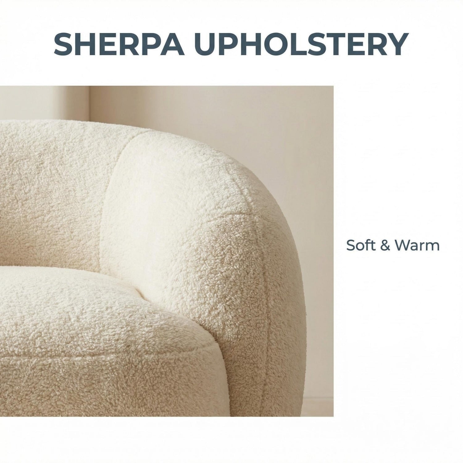 AAF Sherpa Fleece Armchair Arc Armrest Off White with Cushion UAE