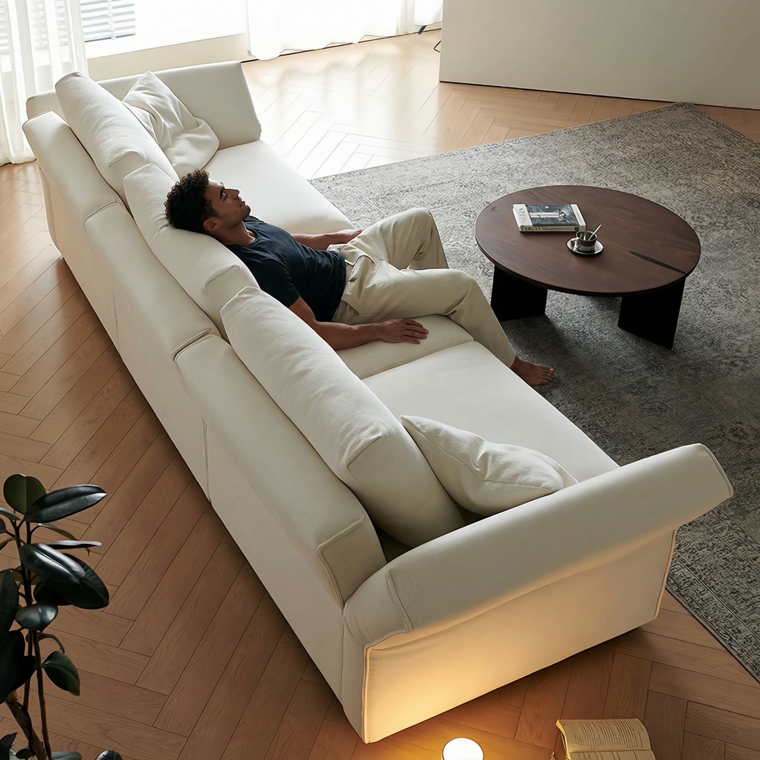 Beige Cloud Sofa Set 1-4 Seater with Footstool - Fabric Couch UAE