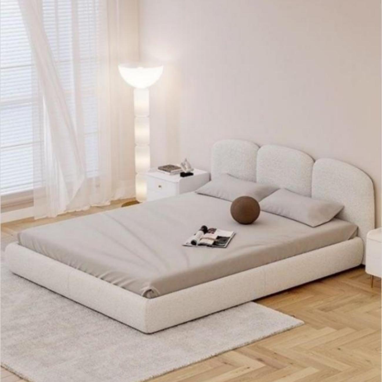 AAF Furniture Light Luxury Fleece Fabric Wrap Bed Frame for Bedroom Without Mattress