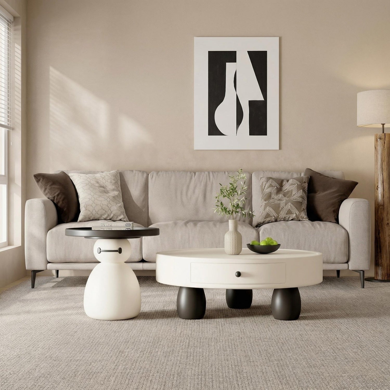 AAF Furniture Snowman Coffee Table Set White Black 2-Piece Drawer UAE