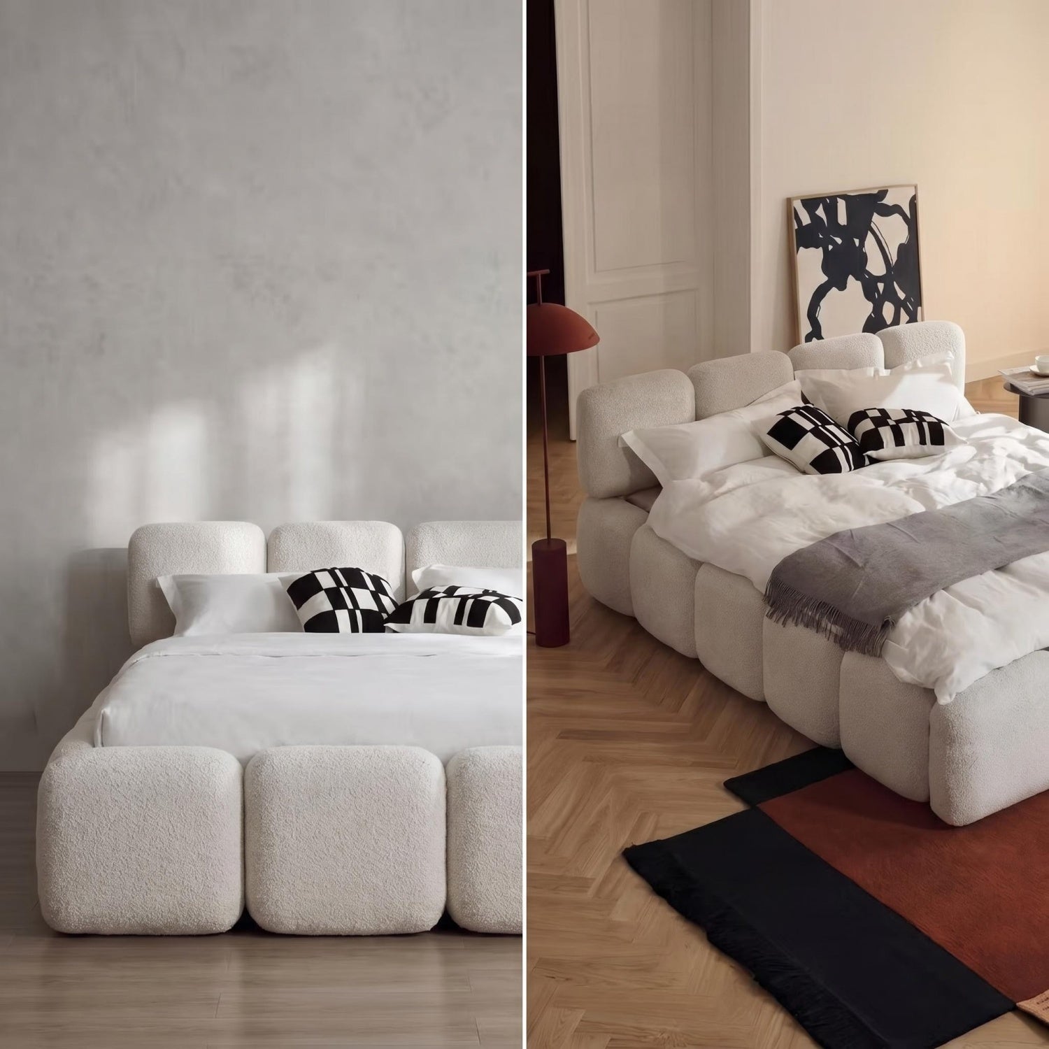 AAF Sherpa Cloud Block Bed Frame Cream Beige Storage Option UAE
