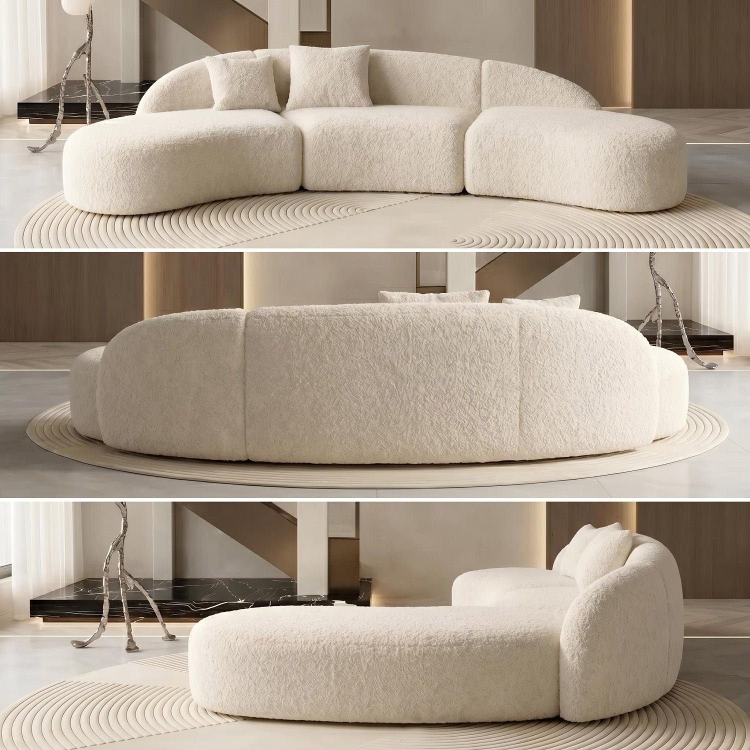 AAF Teddy Fleece C-Shape Curved Sofa Cream Beige 2-7 Seat UAE