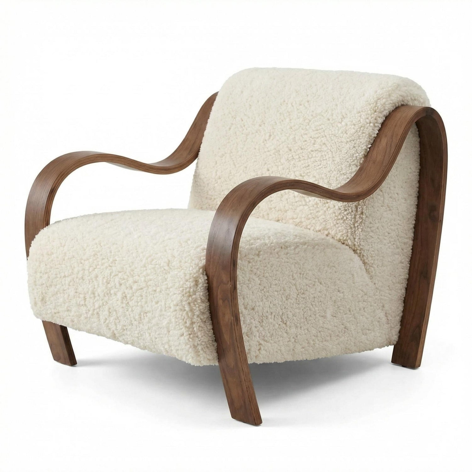 AAF Sherpa Fleece Armchair Dark Metal Armrest Frame Off White UAE