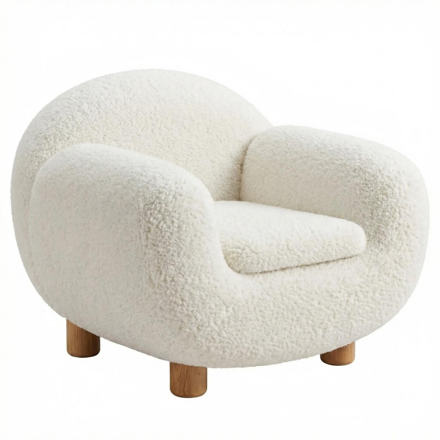 AAF Sherpa Fleece Accent Chair Rounded Off White Walnut Feet UAE