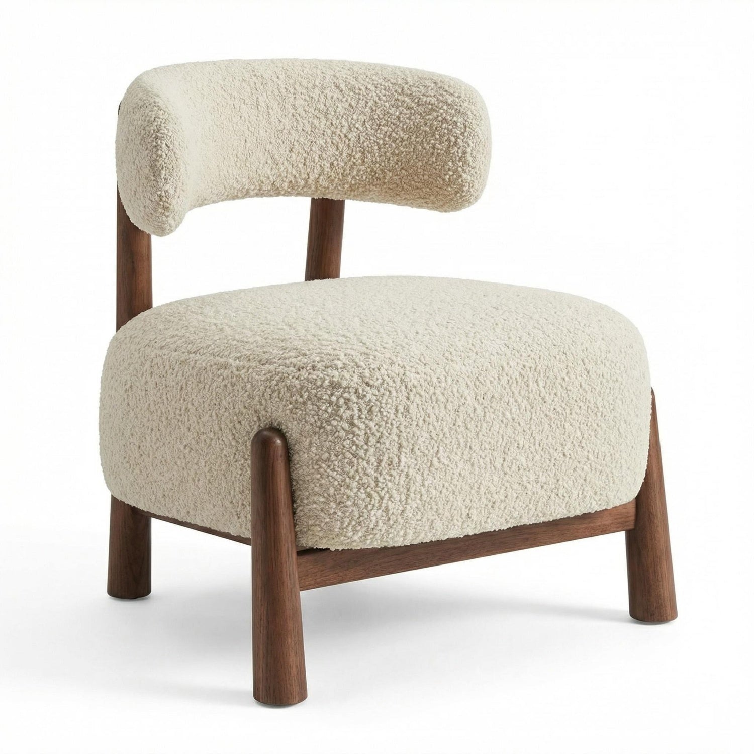 AAF Sherpa Fleece Armchair Walnut Wood Frame Off White UAE