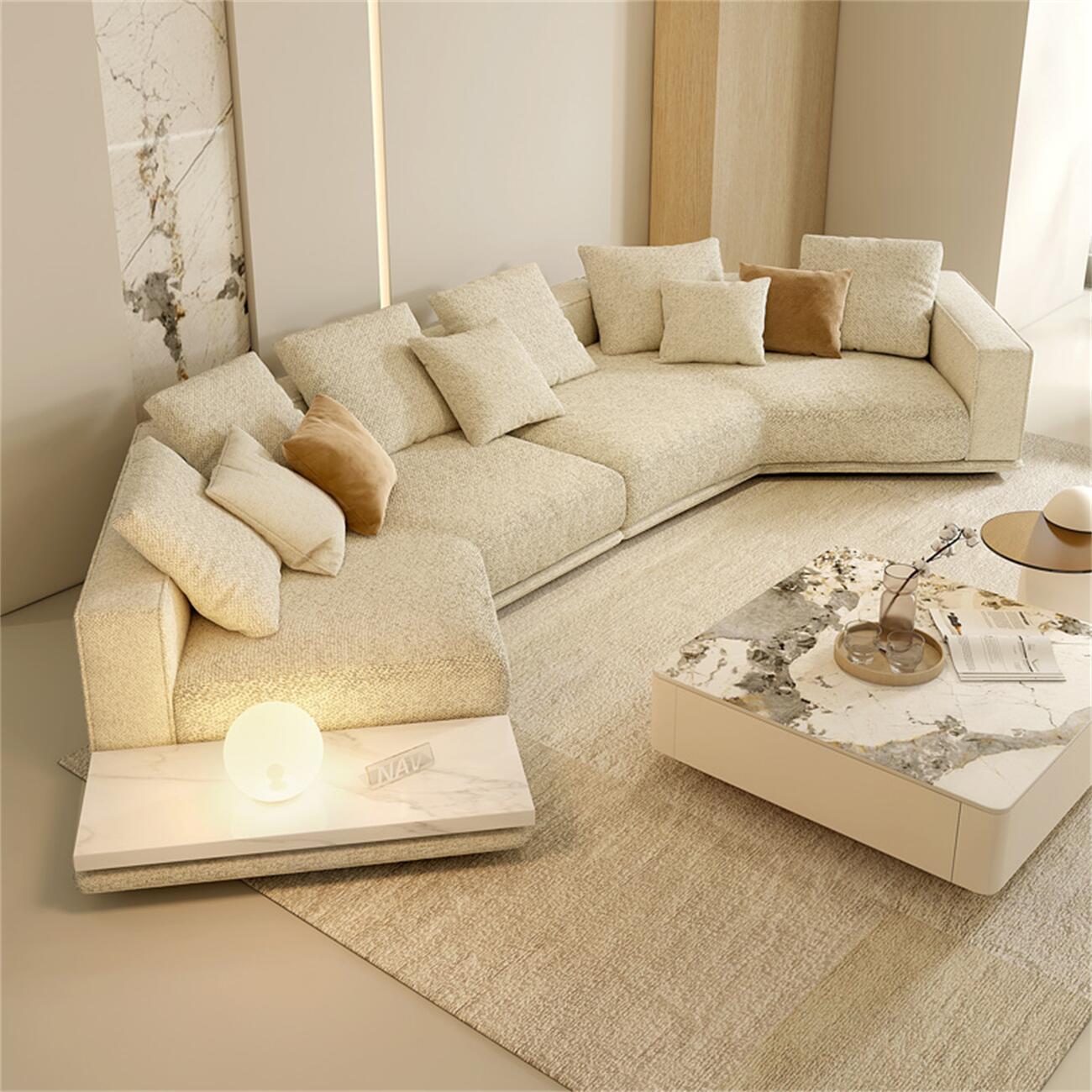 AAF Furniture Light Luxury Linen Cotton  Fabric Cloud Shaped Sofa set for Livingroom