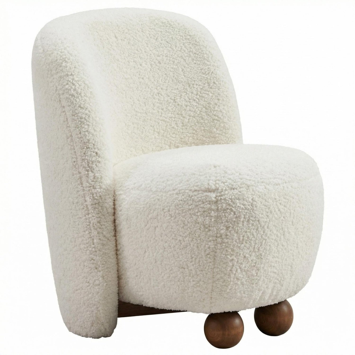 AAF Sherpa Fleece Armchair Round Walnut Wood Feet Off White UAE