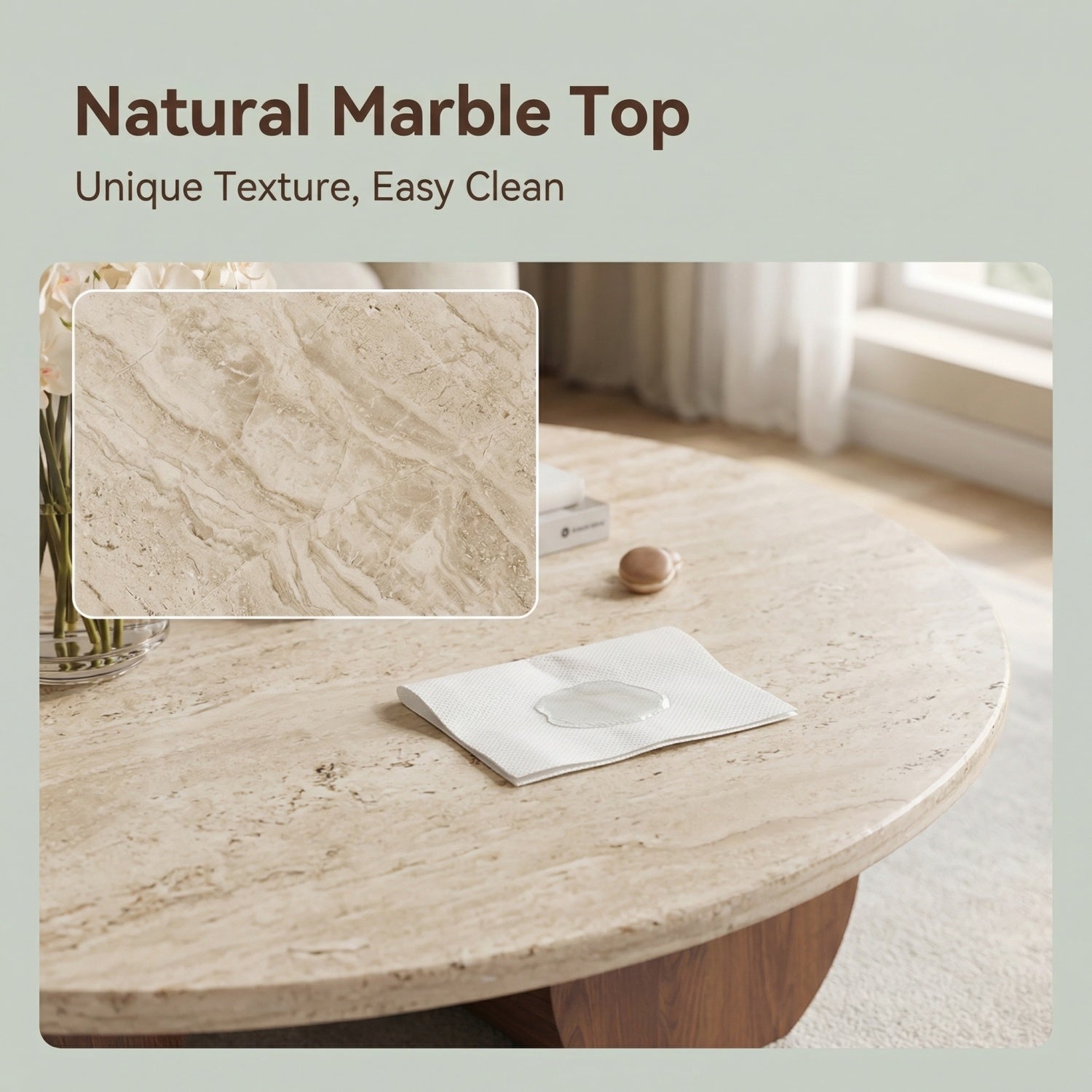 AAF Furniture Travertine Sintered Stone Coffee Table Set Walnut Column 2-Piece UAE