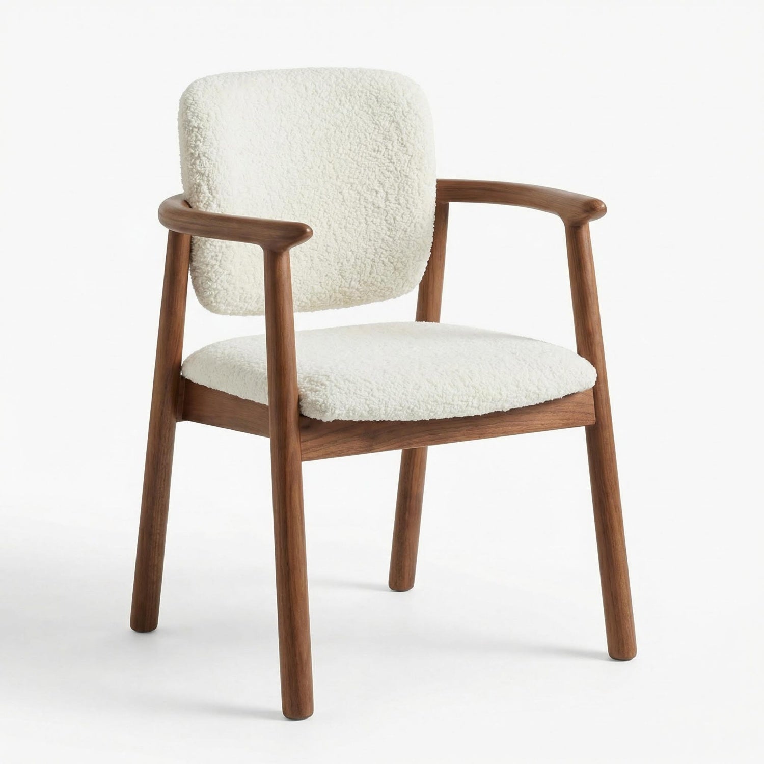 AAF Wood Frame Sherpa Chair Cream - Arc Armrest Dining Accent UAE