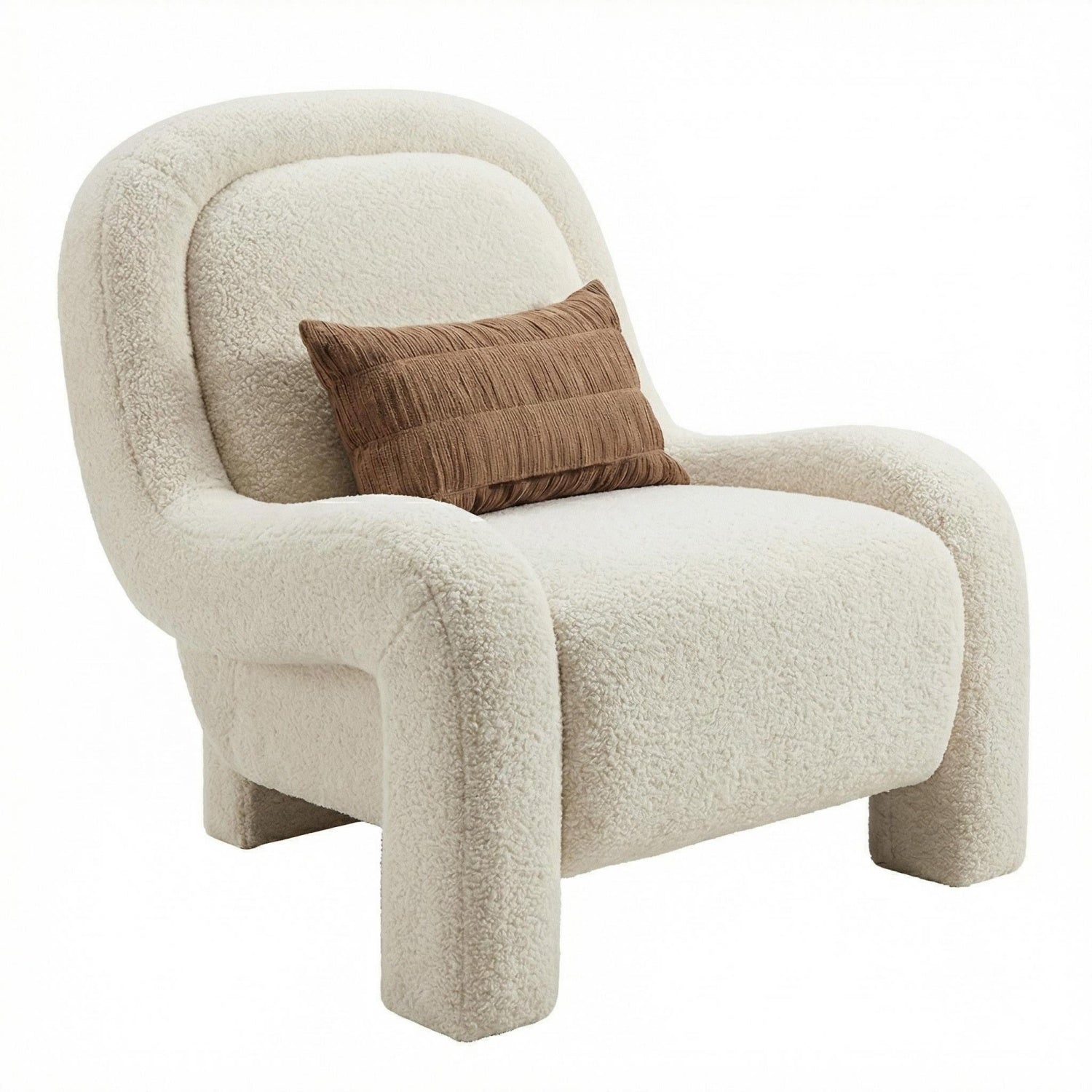 AAF Sherpa Fleece Armchair Arc Armrest Off White with Cushion UAE