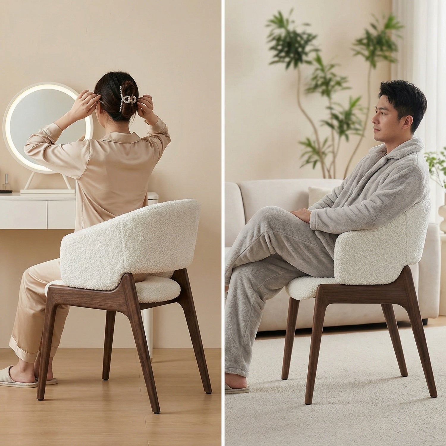 AAF White Sherpa Chair Walnut Minimalist UAE