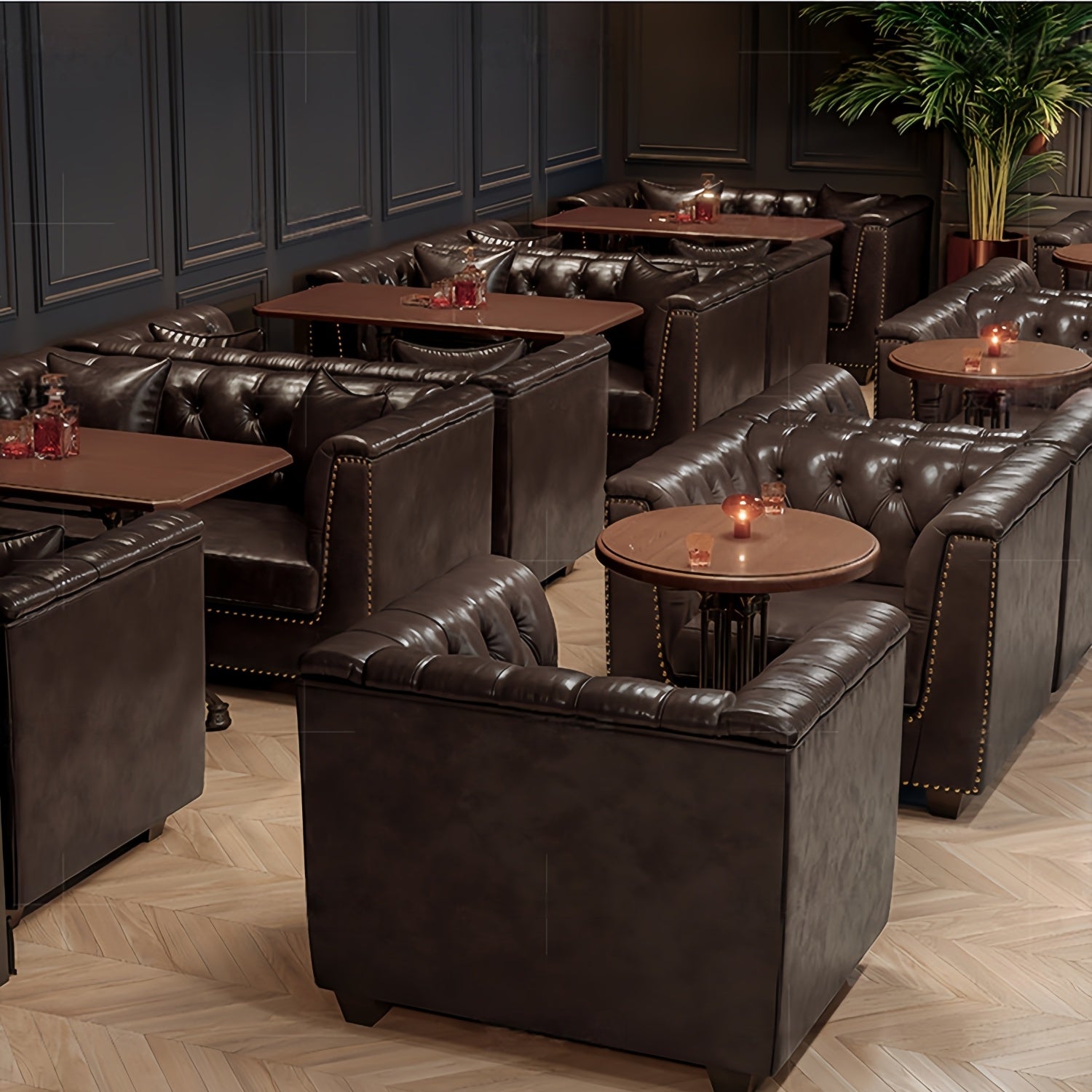 AAF Espresso Chesterfield Lounge Sofa with Matching Wood-Top Table Set