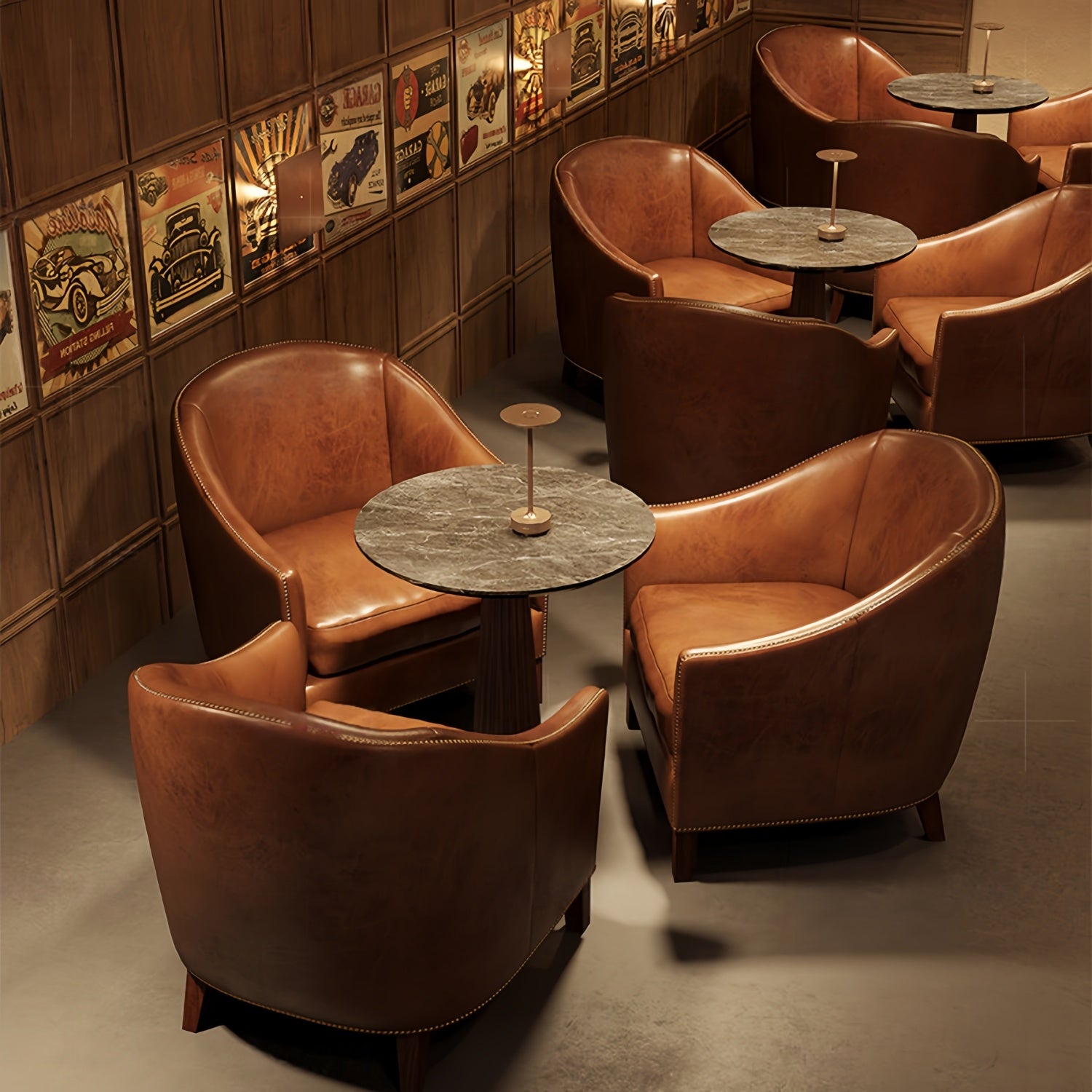 AAF Curved Back Brown Leather Lounge Sofa Table Set