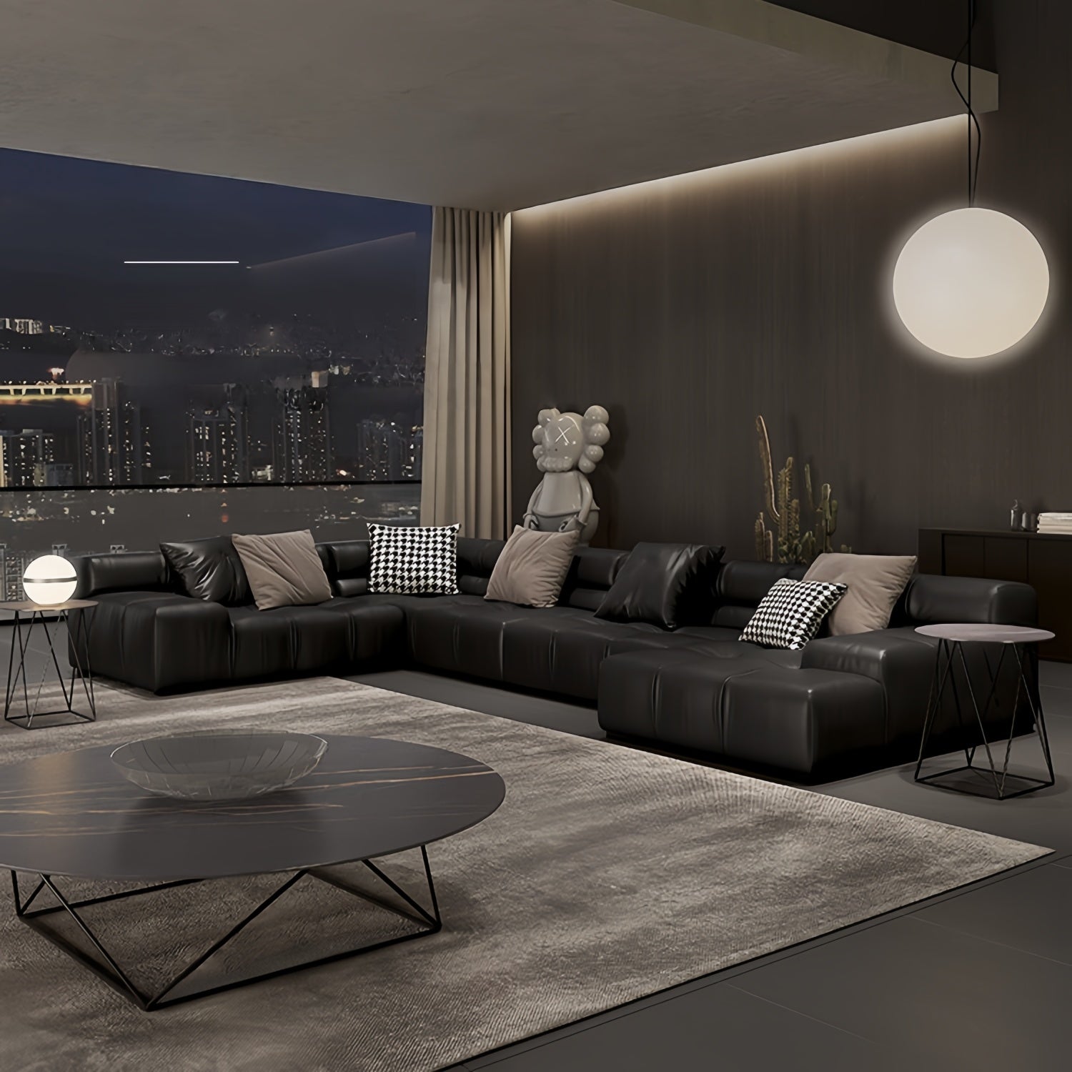 AAF Modular Black Leather Tufted Sectional Sofa Italian UAE