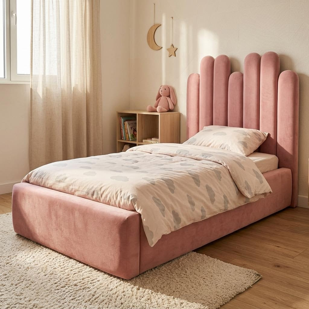 AAF Petal Boucle Bed – Multi-Rounded Arched Headboard