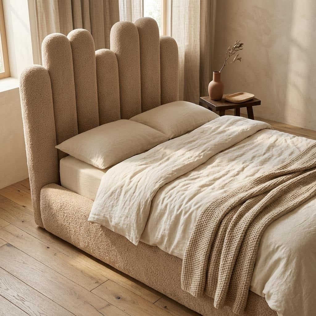 AAF Petal Boucle Bed – Multi-Rounded Arched Headboard