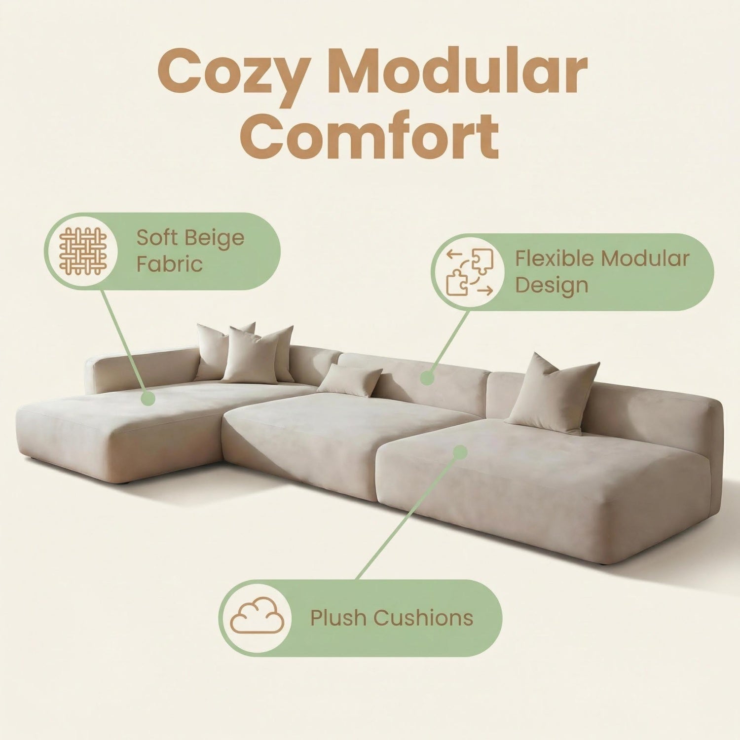 AAF Beige Cloud Sofa L-Shape Corner Sectional - Modular Fabric Couch UAE