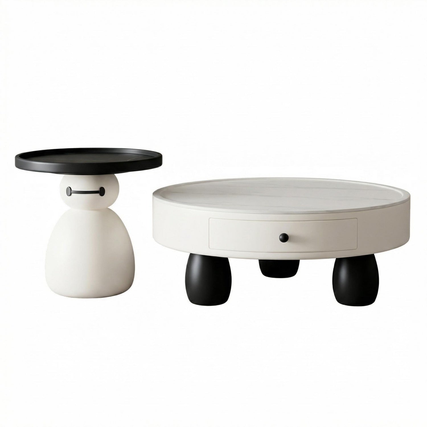 AAF Furniture Snowman Coffee Table Set White Black 2-Piece Drawer UAE