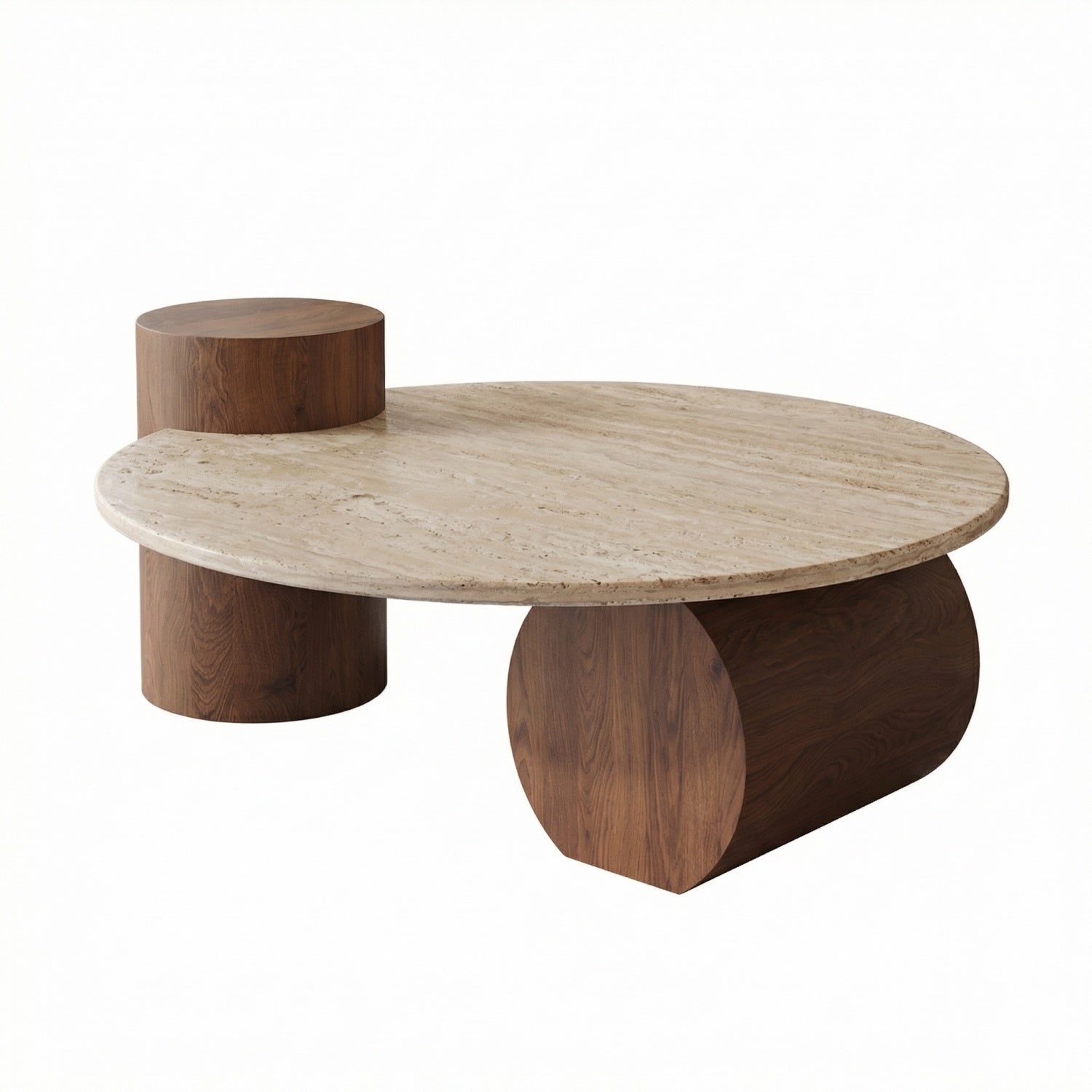 AAF Furniture Travertine Sintered Stone Coffee Table Set Walnut Column 2-Piece UAE