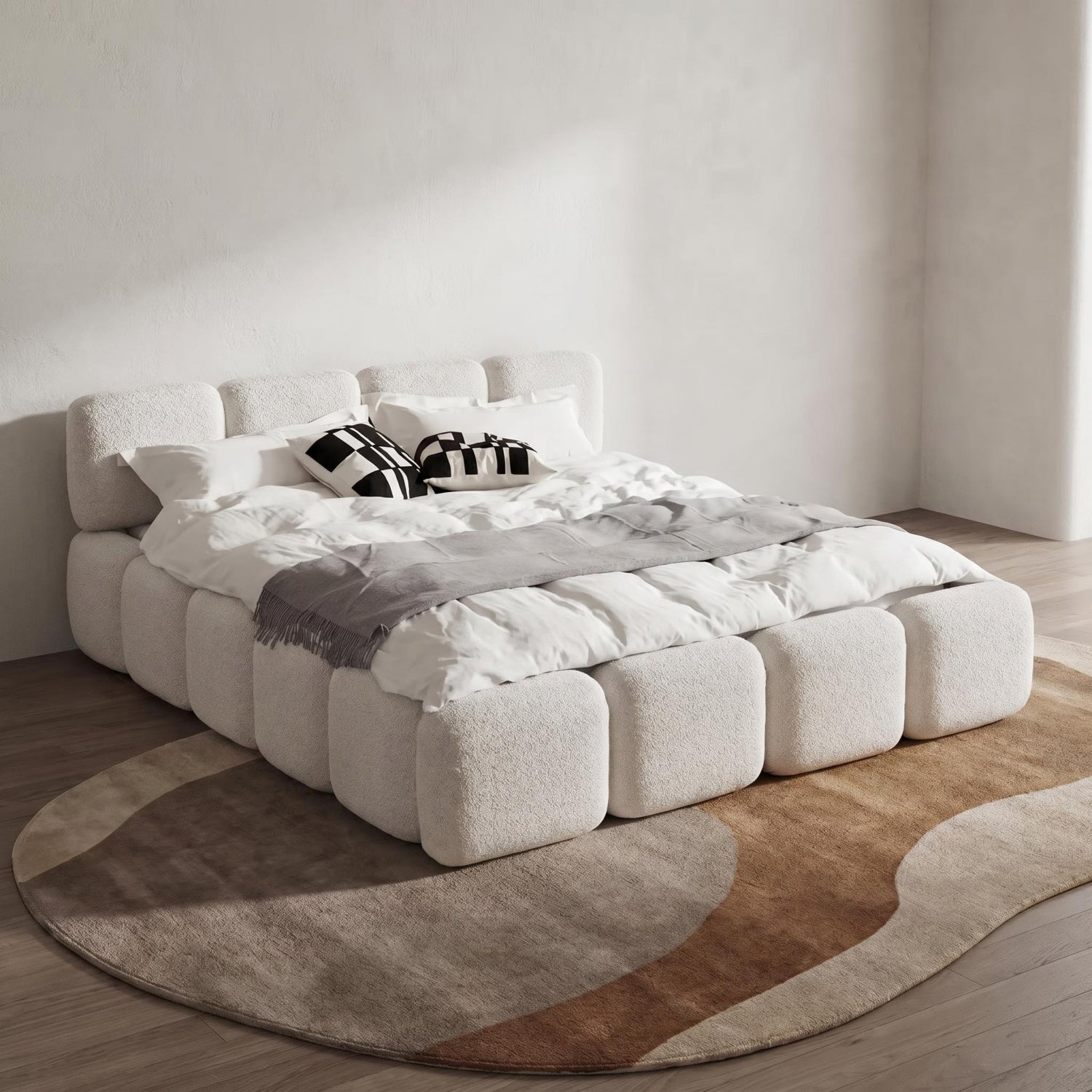AAF Sherpa Cloud Block Bed Frame Cream Beige Storage Option UAE