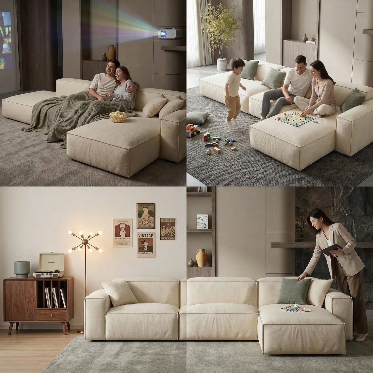 AAF Wabi-Sabi Modular Fabric Sofa – Minimalist Block Design for Modern Living Room