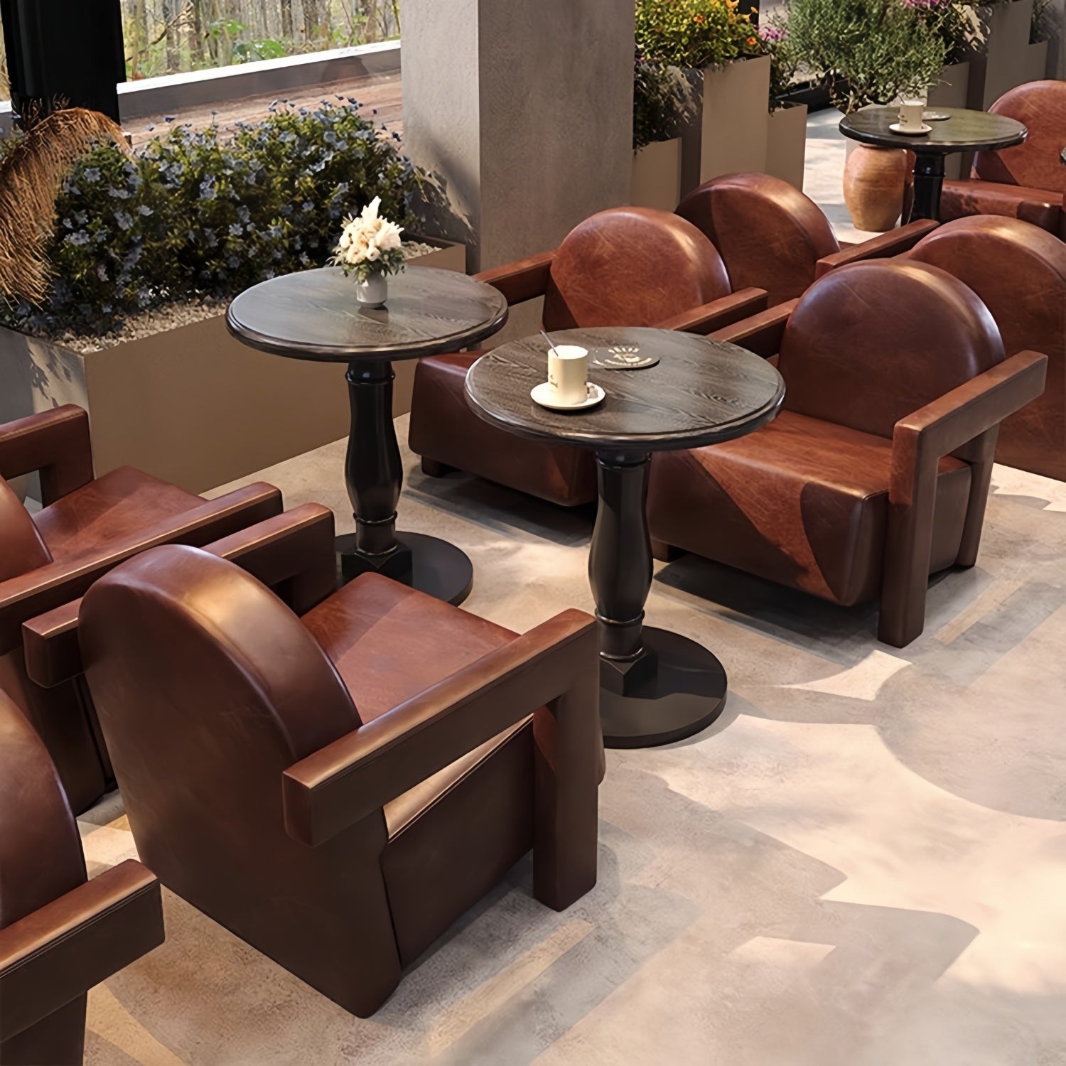 AAF Modern Bubble Tufted Leather Lounge Sofa Table Set
