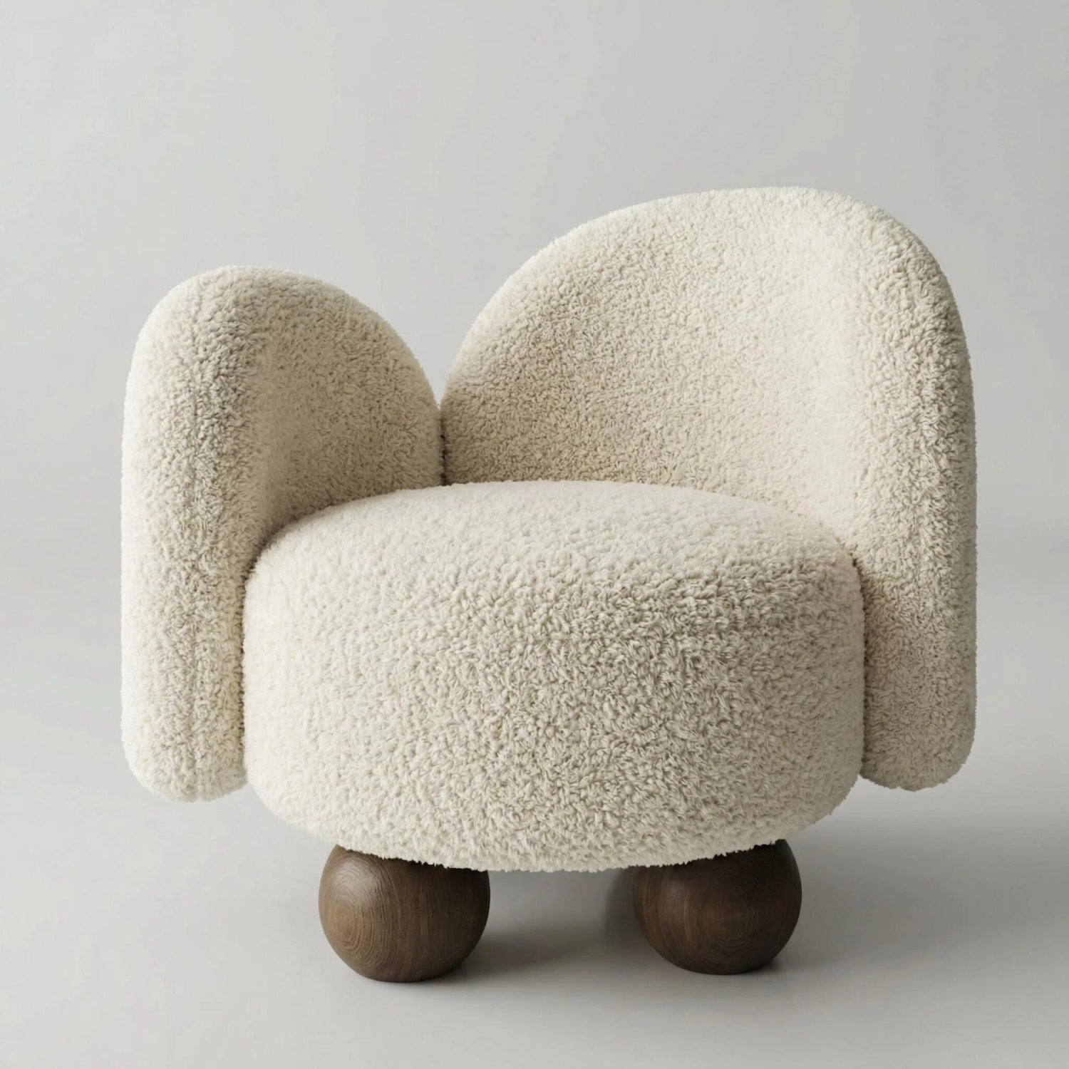AAF Sherpa Fleece Accent Chair Dual Back Off White Walnut UAE
