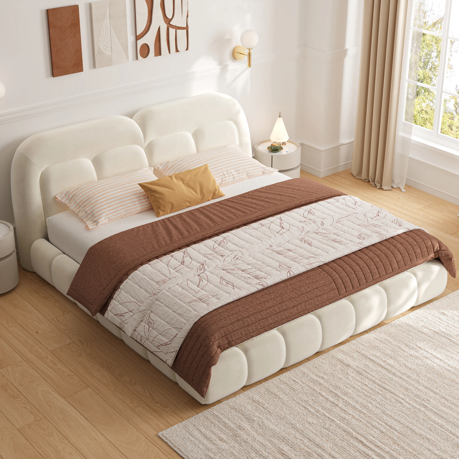 AAF Furniture Bed Frame Modern Velvet King Queen Size for bedroom Without Mattress