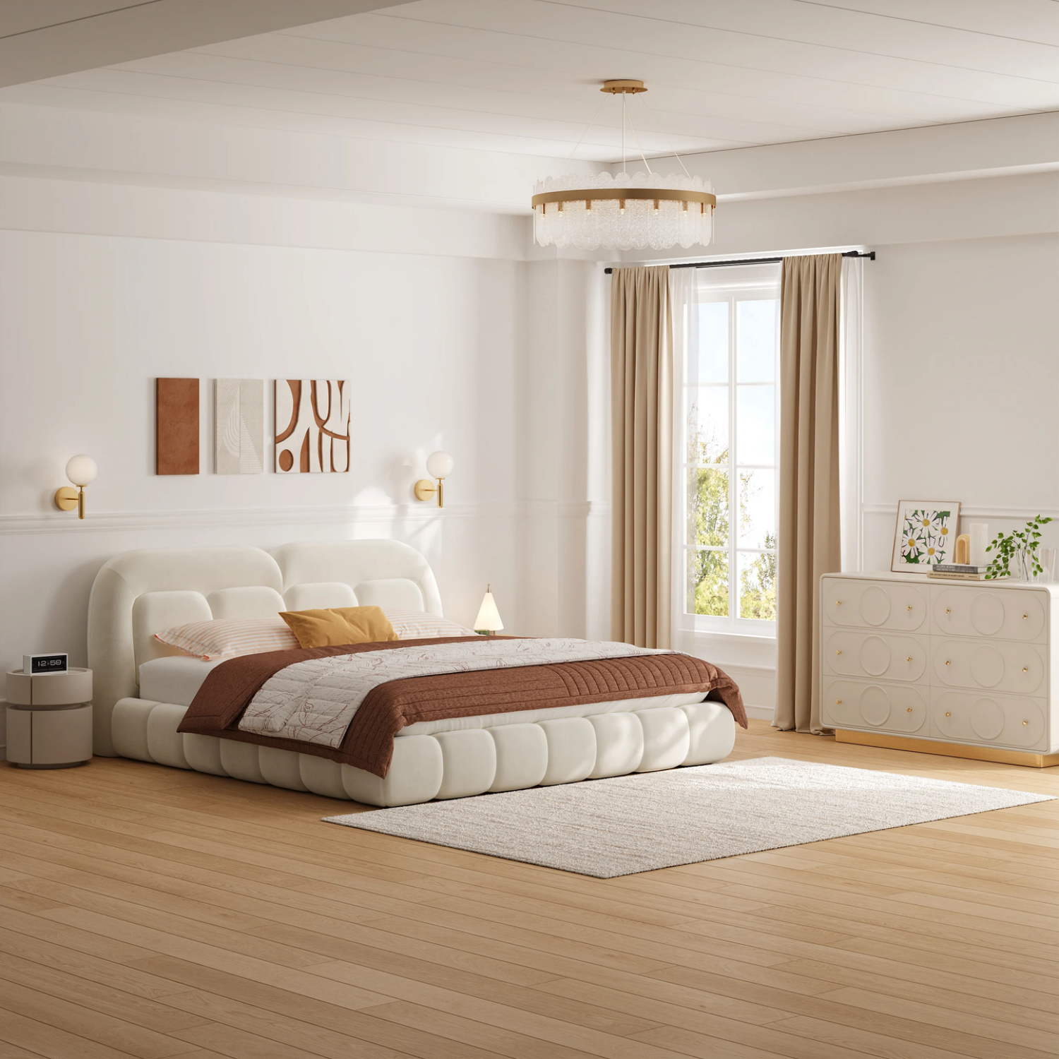 AAF Furniture Bed Frame Modern Velvet King Queen Size for bedroom Without Mattress
