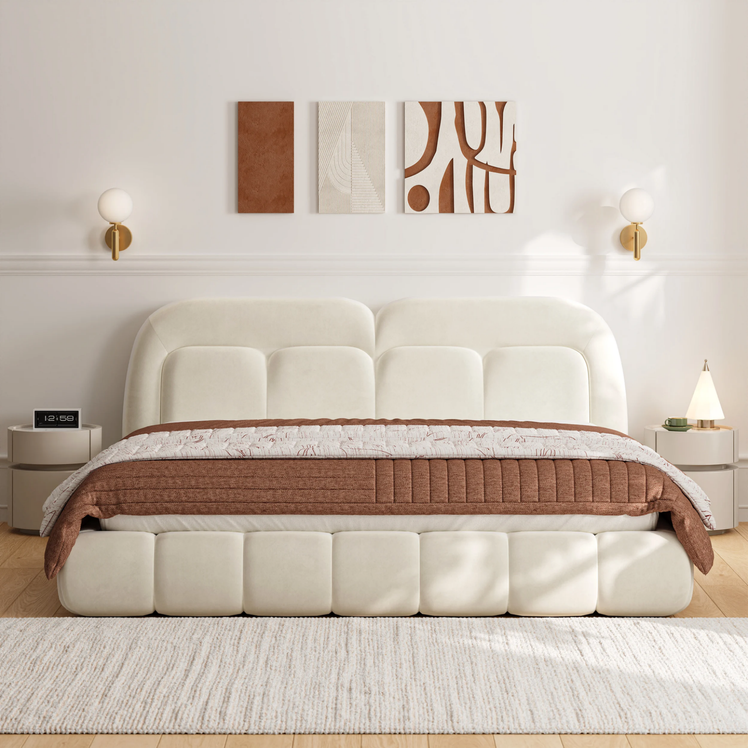AAF Furniture Bed Frame Modern Velvet King Queen Size for bedroom Without Mattress