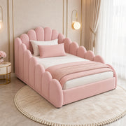 AAF Fleece Scalloped Curved Soft Upholstered Fabric Kids Safety Bed