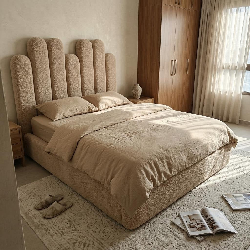AAF Petal Boucle Bed – Multi-Rounded Arched Headboard