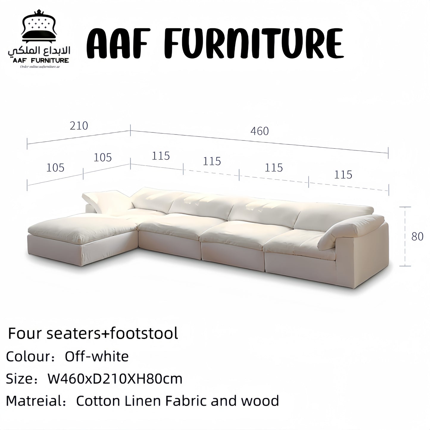 AAF Furniture Light Luxury Linen Cotton  Fabric Cloud Shaped Sofa set for Livingroom
