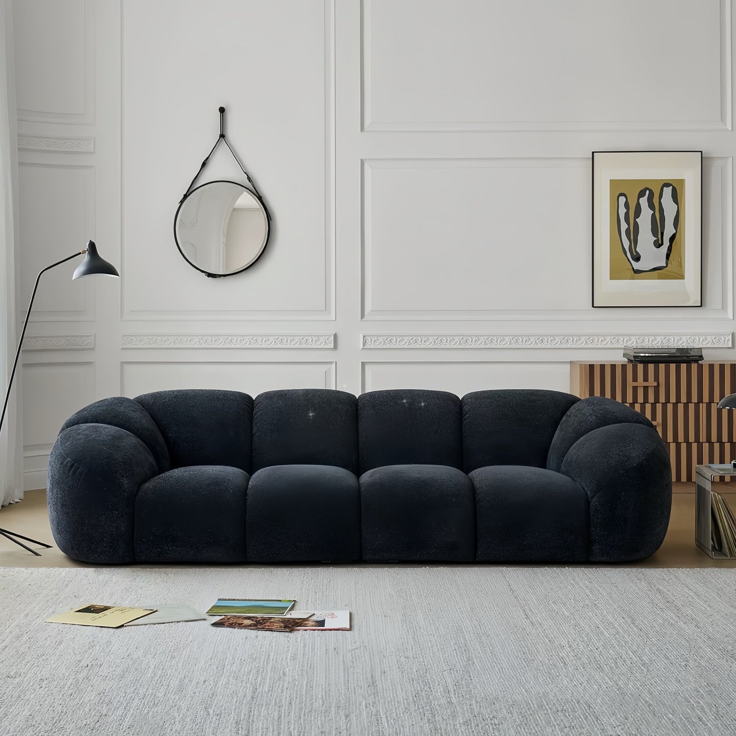 AAF Furniture Cloud Straight Sofa Set Black 2-4 Seats for Living Room