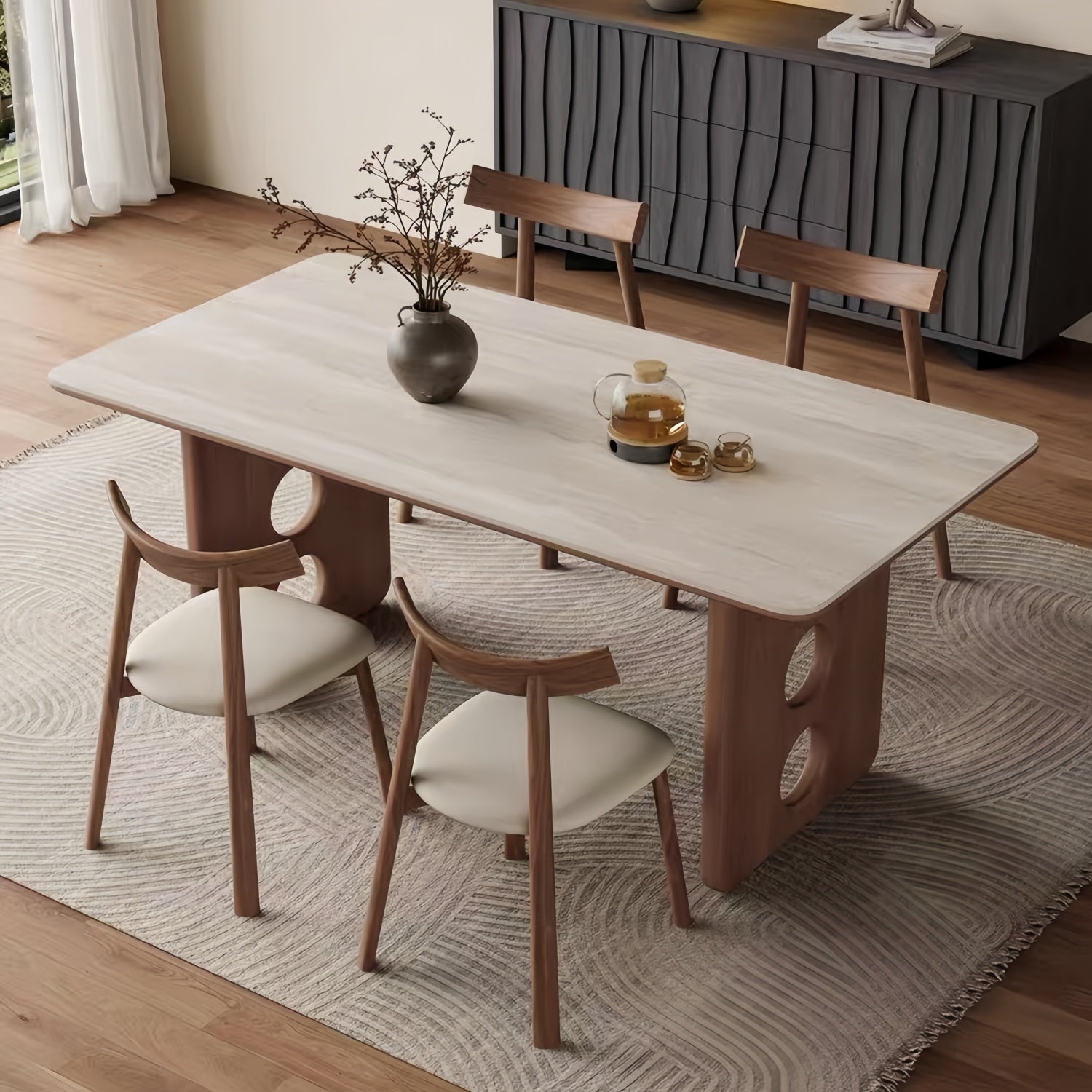AAF Modern Cut‑out Solid Wood Dining Table