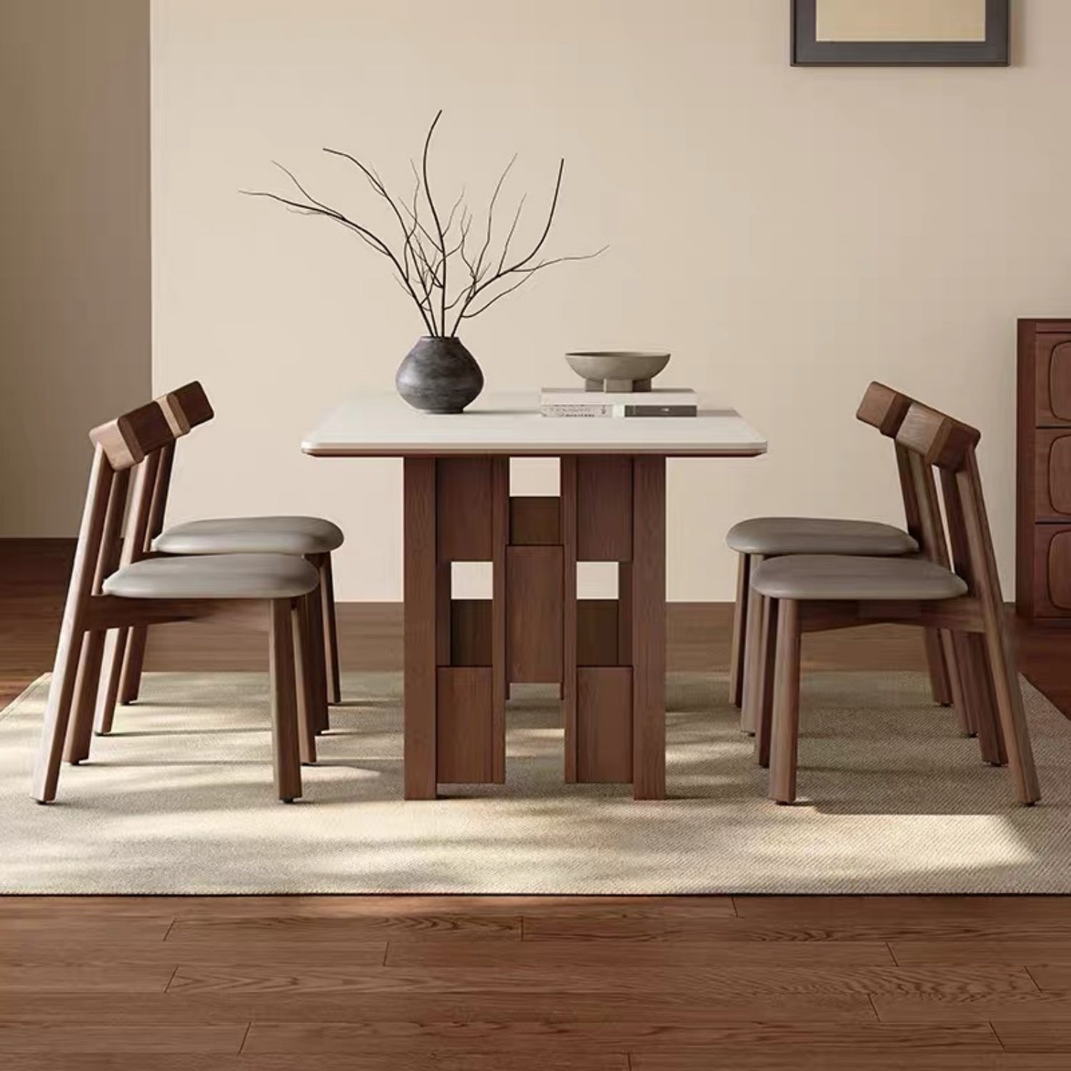 AAF Modern Geometric Solid Wood Dining Table